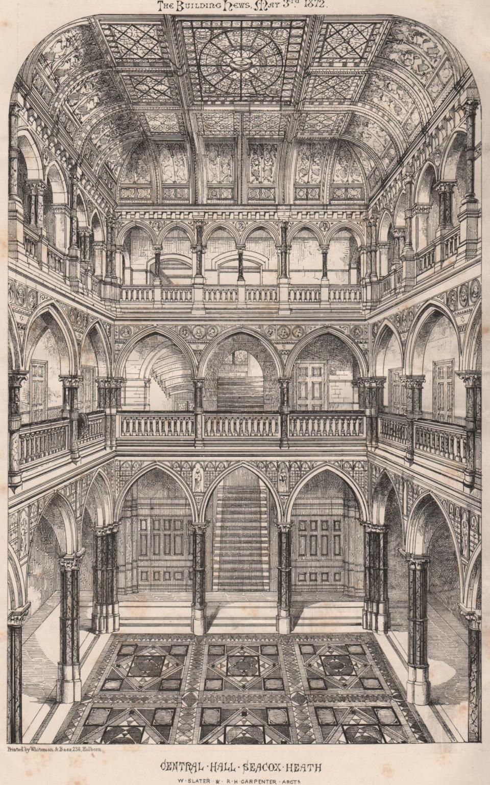 The central hall at Seacox Heath as shown in the architects' drawings
