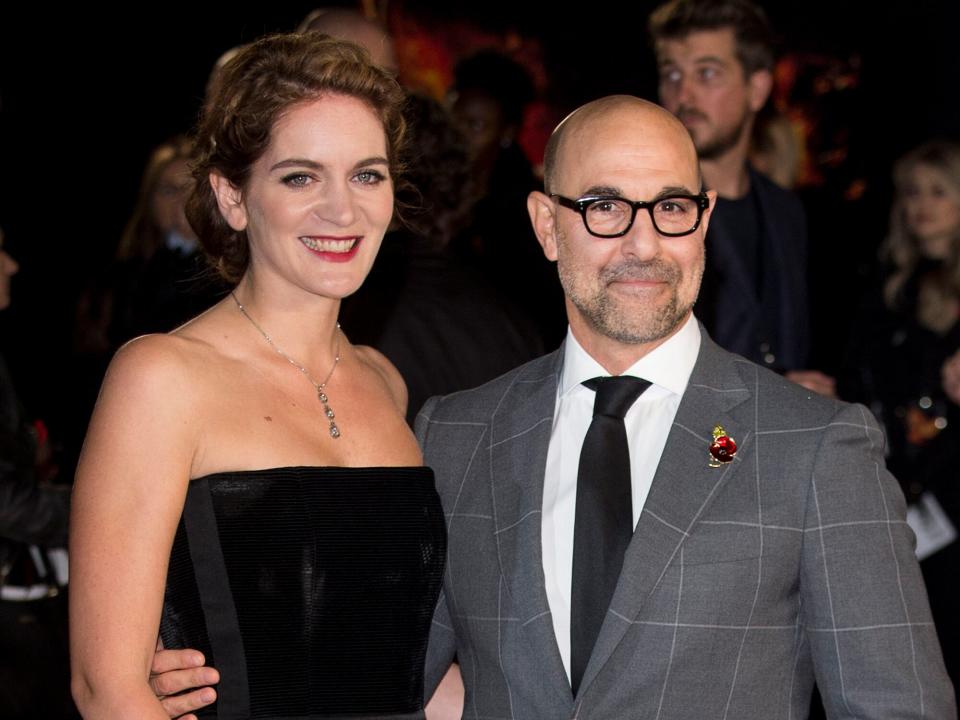 Stanley Tucci and Felicity Blunt attend "The Hunger Games: Mockingjay Part 2" UK premiere at Odeon Leicester Square on November 5, 2015 in London, England