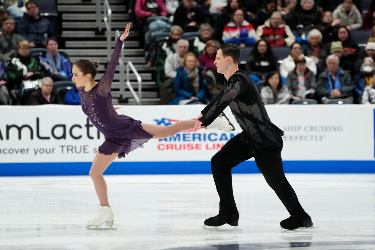 Alisa Efimova and Misha Mitrofanov perform during the 2024 U.S. Figure Skating Championships at Nationwide Arena.