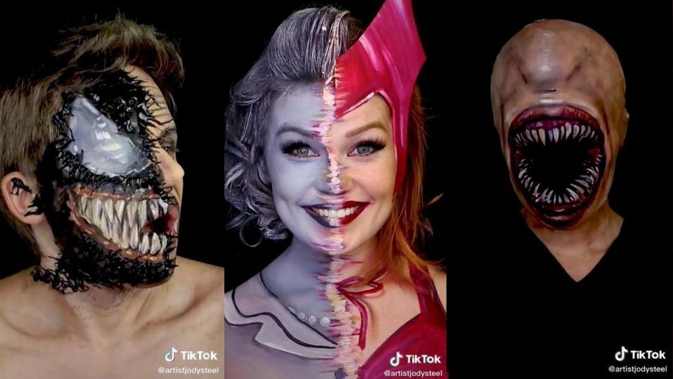 Jody Steel's amazing makeup transformations into Venom, Scarlet Witch, and the Wheel of Times' Shadowspawn.