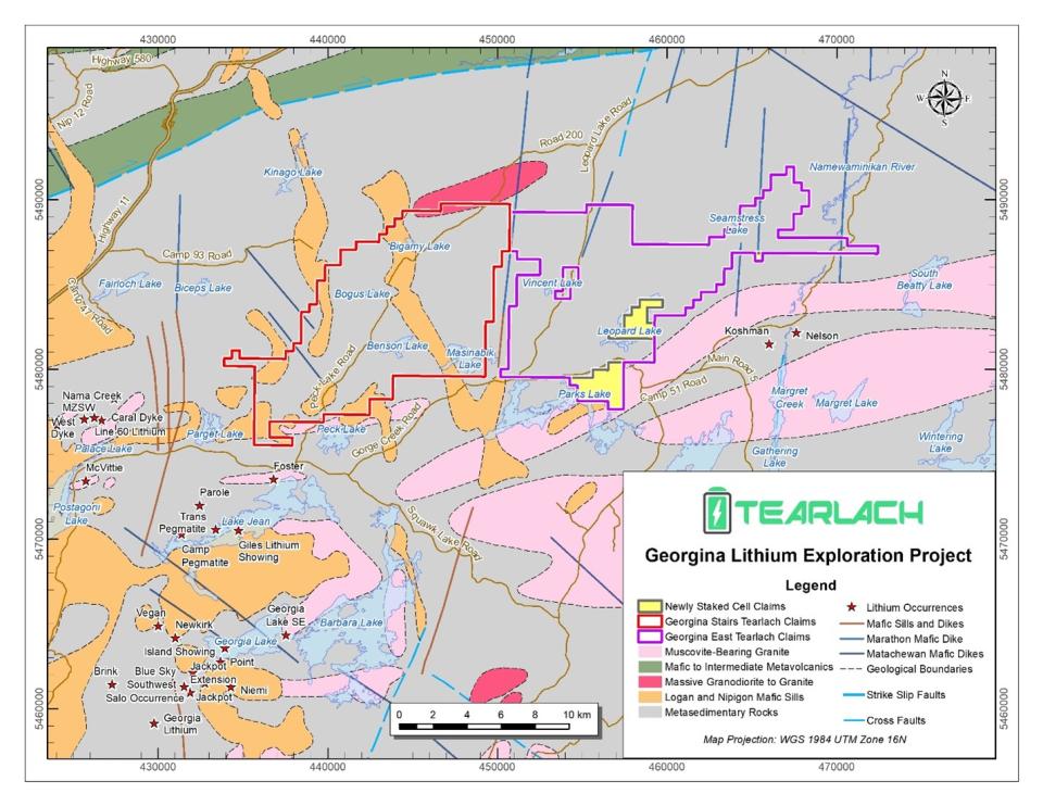 Georgina Properties claim map showing newly staked claims