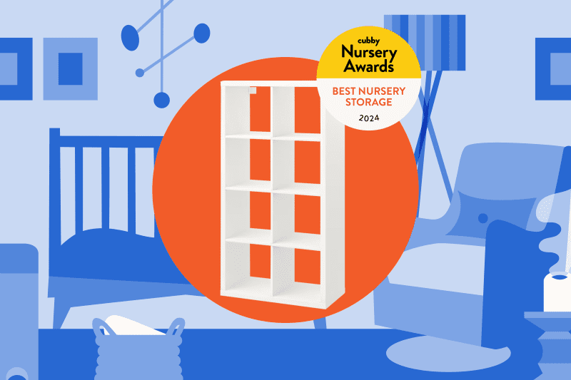 Kallax shelves on colorful background for Cubby Nursery awards