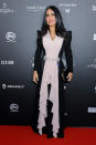 The 52-year-old silver screen muse has long been inspiring our shopping list but in recent years, Salma Hayek has become a front row fixture with a high fashion wardrobe to match. Though it's hardly surprising with her penchant for all things Gucci. Here, she's pictured in a power shoulder dress by the Italian label. <em>[Photo: Getty]</em>