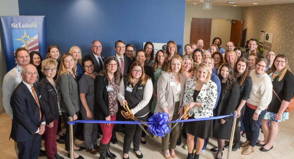 Staff at St. Luke's Upper Bucks Campus celebrate the ribbon-cutting and grand opening of the new wing that will serve women and infants and provide care to cancer patients. The new wing opened on March 1, 2023.