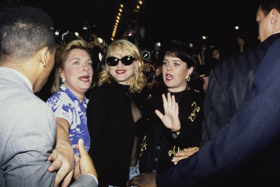 Madonna and Rosie O'Donnell at the New York premiere of A League of Their Own in 1992. 