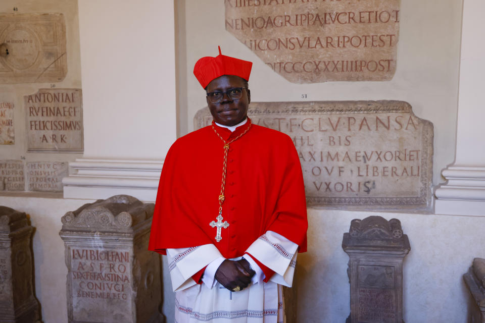 New Cardinal Stephen Ameyu Martin Mulla, Archbishop of Juba, South Sudan, poses for a photo at the end of the consistory where Pope Francis elevated 21 new cardinals in St. Peter's Square at The Vatican, Saturday, Sept. 30, 2023. (AP Photo/Riccardo De Luca)