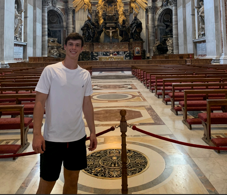 Eduardo Ferdinandi of Birmingham, Mich., seen here in the Vatican at Vatican City, Italy on July 7, 2022, is a Michigan State University College of Engineering student and electric vehicle scholarship recipient who will work at General Motors.