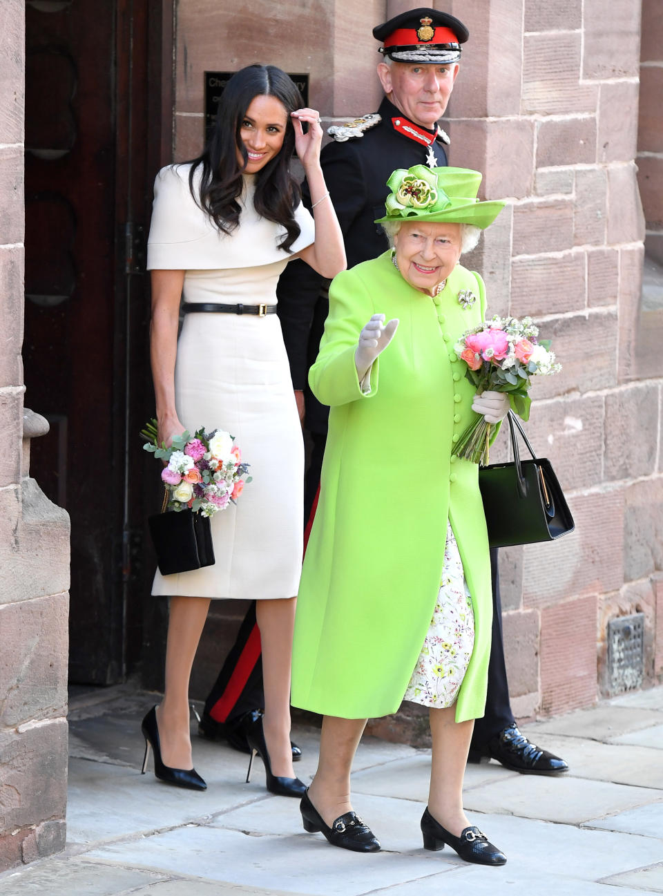 Markle accompanied the Queen to her first solo engagement in Cheshire.