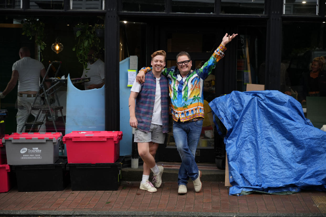 Interior Design Masters Anthony posed with Alan Carr outside the shop in his final episode