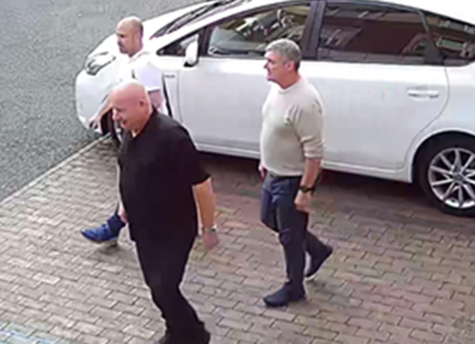 Undated handout photo issued by Cheshire Constabulary of (left to right) Thomas Mee, 42, Vincent Ball, 52, and John Barlow, 58, arriving at a hotel in Derby where they stayed before committing a burglary in Barnby Moor. The three men have all been jailed after a burglary spree which targeted houses belonging to footballers and celebrities, including Manchester City star Raheem Sterling.