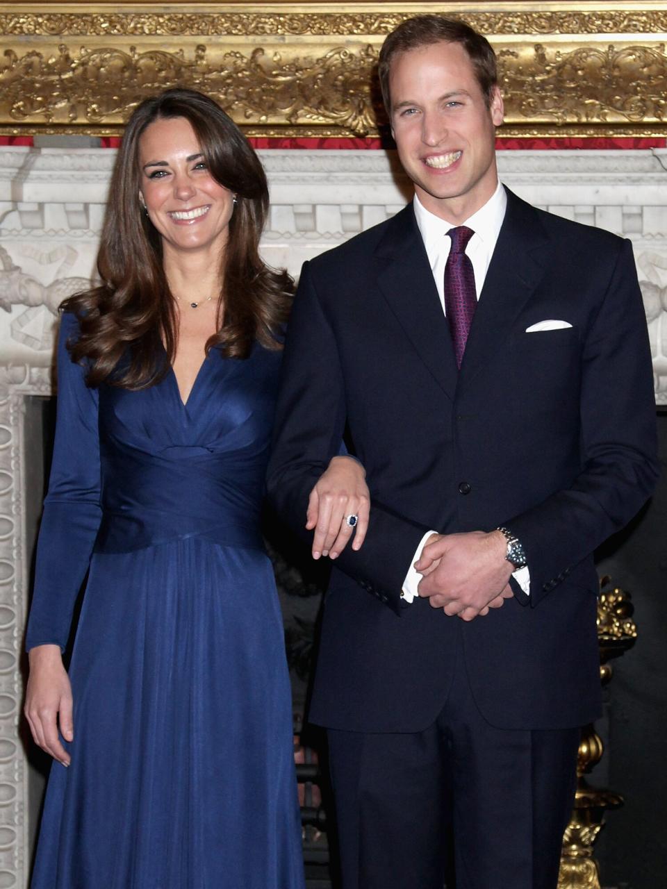 Prince William and Kate Middleton pose for photographs in the State Apartments of St James Palace on November 16, 2010 in London, England.