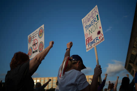 Activists take part in protest rally against the National Rifle Association (NRA) in Dallas, Texas, U.S., May 4, 2018. REUTERS/Adrees Latif