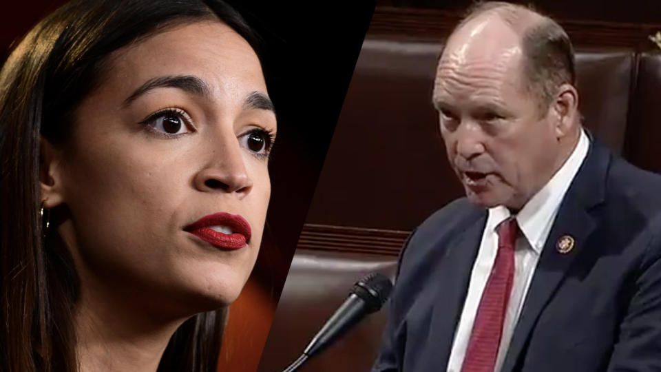 Rep. Alexandria Ocasio-Cortez; Rep. Ted Yoho. (Erin Scott/Reuters, via House TV)