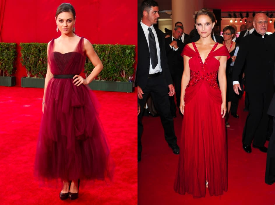 Mila and Natalie in deep red gowns