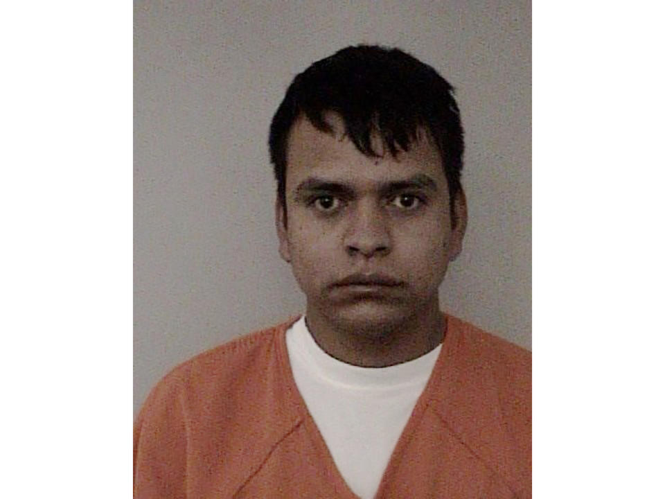 This Wednesday, Oct. 23, 2019, photo released by El Dorado County Sheriff's Office shows Romiro Bravo Morales. Police say three men have been charged in connection with the fatal shooting of a Northern California sheriff's deputy who was killed responding to a falsely reported theft from an illegal marijuana growing operation. Morales is charged with being an accessory and is in custody on $250,000 bail. (El Dorado County Sheriff's Office via AP)