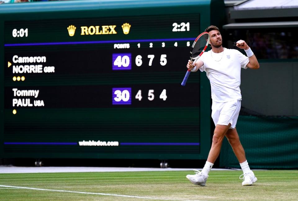 Cameron Norrie celebrates his Sunday win (Aaron Chown/PA) (PA Wire)