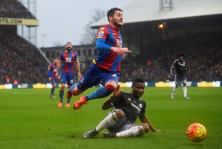 Football Soccer - Crystal Palace v Chelsea - Barclays Premier League - Selhurst Park - 3/1/16 Crystal Palace's Joel Ward in action with Chelsea's John Obi Mikel Reuters / Dylan Martinez Livepic