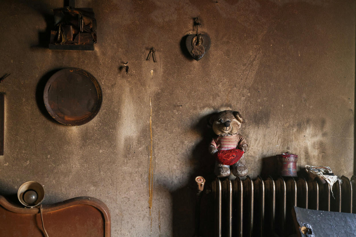 The interior of a burned house in Rapentosa, Greece, on Monday. 