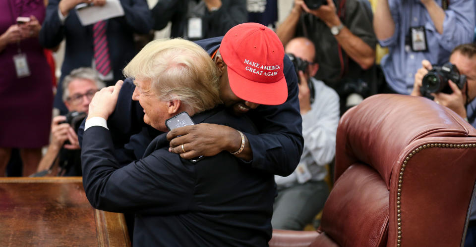 The rapper embraces President Trump at their October 2018 meeting.