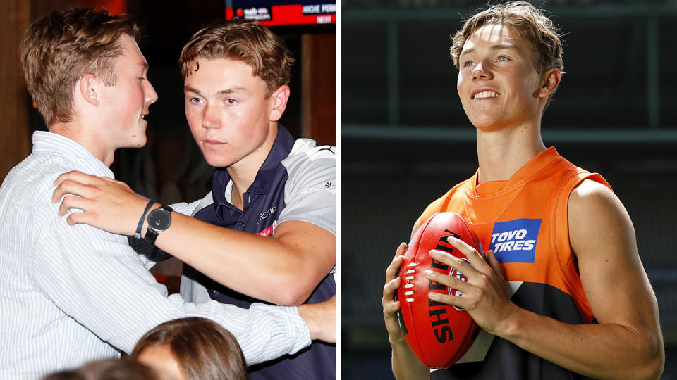 GWS Giants draftee Tanner Bruhn has put his blank expression after being selected down to pure shock. Pictures: Getty Images