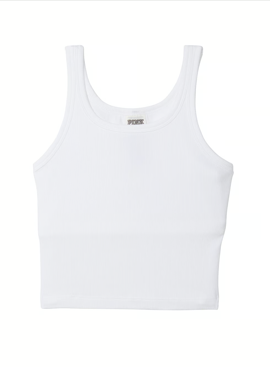 a white ribbed tank top by Victoria