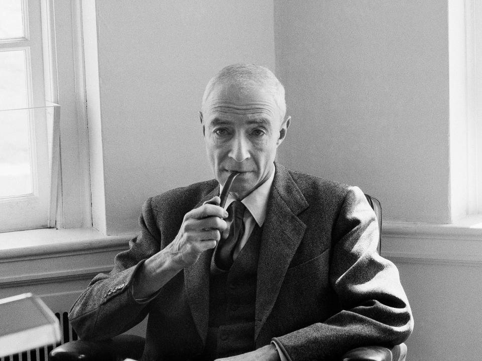 J. Robert Oppenheimer smoking from a pipe in 1963.