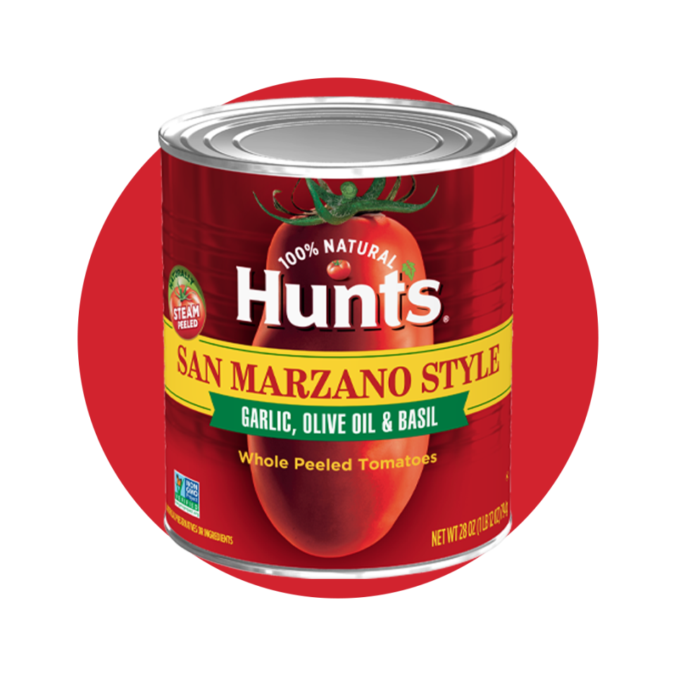 <p><a href="https://www.hunts.com/san-marzano-style/whole-peeled-tomatoes-garlic-olive-oil-basil" rel="nofollow noopener" target="_blank" data-ylk="slk:Shop Now;elm:context_link;itc:0;sec:content-canvas" class="link ">Shop Now</a></p><p>San Marzano Style, Garlic, Olive Oil & Basil</p><p>hunts.com</p>