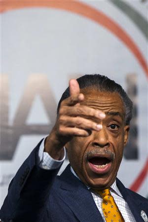 Reverend Al Sharpton speaks during a news conference held to address local media reports regarding his relationship with the FBI during the 1980s in New York April 8, 2014. REUTERS/Lucas Jackson