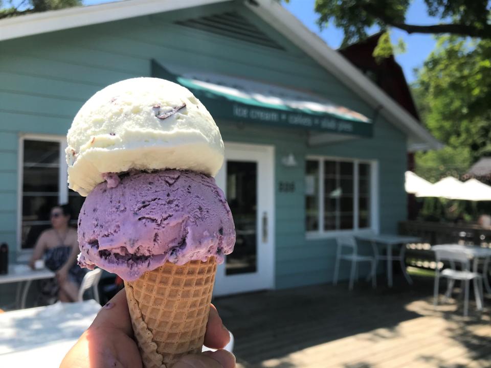Mint chocolate chip is made with fresh mint and blueberry buttermilk contains local blueberries at at Cone + Crumb. The ice cream shop opened June 25, 2019, at 205 Park St., Westfield.