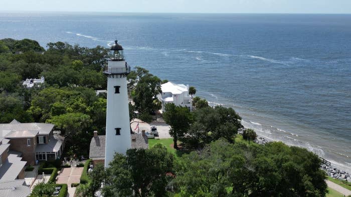 An aerial view of the St. Simons Island lighthouse in Georgia