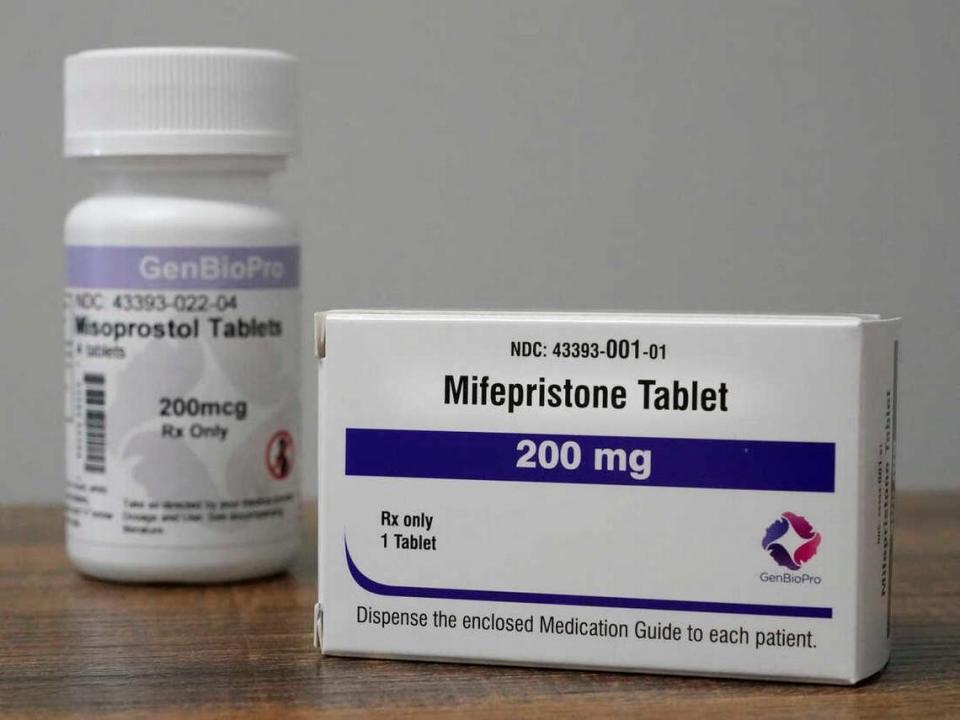 Containers of the medication used to end a pregnancy during the first 10 weeks.