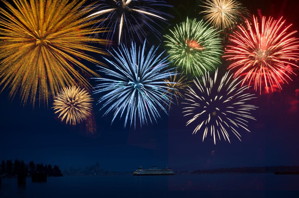 <span class="caption">Fireworks shows commonly celebrate the nation's birthday.</span> <span class="attribution"><a class="link " href="https://www.gettyimages.com/detail/photo/fireworks-exploding-over-cruise-ship-in-bay-seattle-royalty-free-image/514409225" rel="nofollow noopener" target="_blank" data-ylk="slk:Pete Saloutos via Getty Images;elm:context_link;itc:0;sec:content-canvas"> Pete Saloutos via Getty Images</a></span>