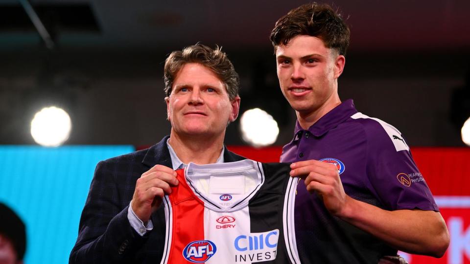 Robert Harvey (left) has been a mentor for St Kilda's Darcy Wilson