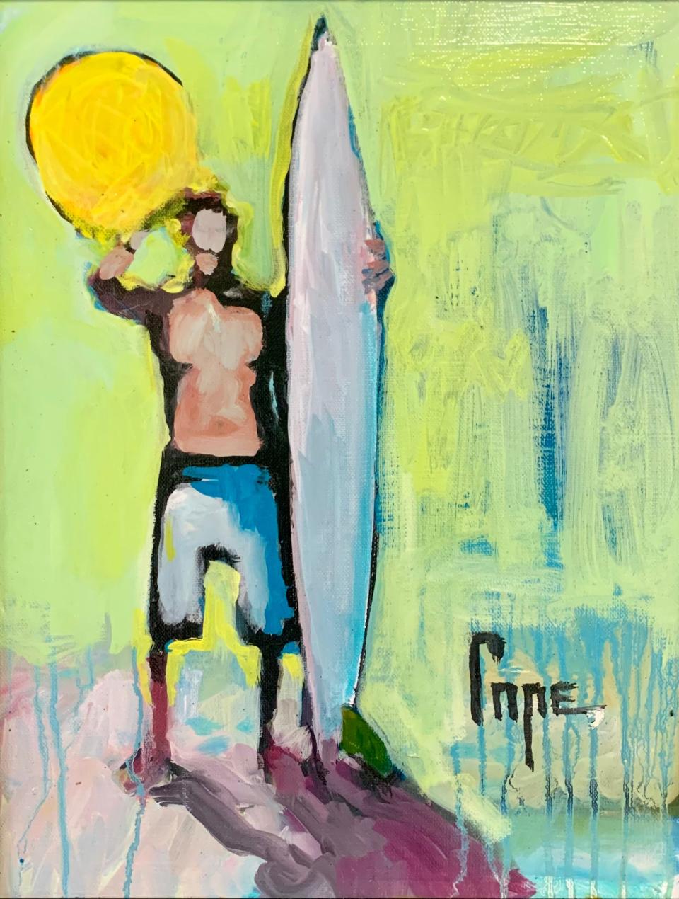 Artist Terry Cope’s “Endless Summer” series of surfing paintings is on display through the end of the month at Downtown Art Gallery, Titusville.