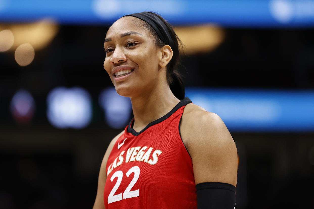 The Las Vegas Aces' A'ja Wilson was a unanimous selection to the All-WNBA first team after winning the MVP and Defensive Player of the Year as the No. 1-seeded Aces advanced to the WNBA Finals. (Steph Chambers/Getty Images)