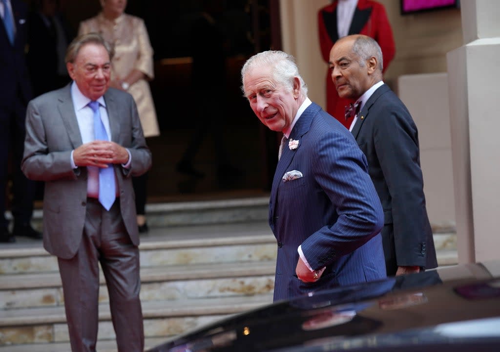 Andrew Lloyd Webber (left), The Prince of Wales (centre) with The Lord-Lieutenant of Greater London, Sir Kenneth Olisa attend the eighteenth Prince’s Trust Awards at the Theatre Royal, London. Picture date: Tuesday May 24, 2022. (PA Wire)