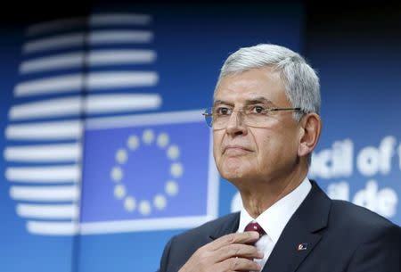 Turkey's EU Affairs Minister Volkan Bozkir attends a news conference after a European Union-Turkey accession conference in Brussels, Belgium, December 14, 2015. REUTERS/Francois Lenoir