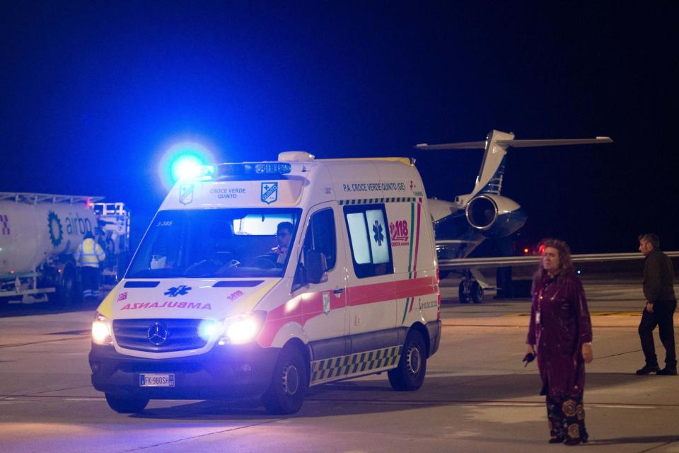 An ambulance carrying Tafida Raqeeb, 5, leaves Genoa airport (PA)