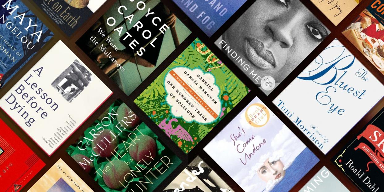 covers of books from oprah's book club, toni morrison, viola davis, wally lamb, gabriel garcia marquez, joyce carol oates, carson mccullers, maya angelou