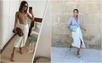 Alexandra Pereira, que tiene casi dos millones de seguidores en Instagram, compartió en junio dos looks con la falda 'midi' de Zara que más está triunfando. La española la combinó con diferentes tonalidades y prendas. ¿Camisa o top? Esa es la cuestión. (Foto: Instagram / <a href="https://www.instagram.com/p/CBQ75l0BVA6/" rel="nofollow noopener" target="_blank" data-ylk="slk:@alexandrapereira;elm:context_link;itc:0;sec:content-canvas" class="link ">@alexandrapereira</a>)