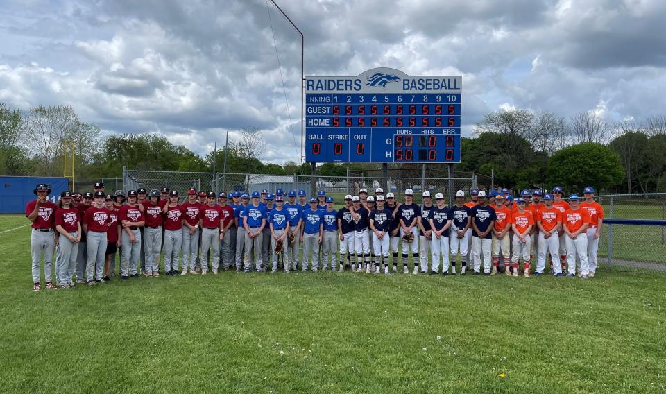 Baseball players from Elmira High School, Horseheads, Elmira Notre Dame and Thomas A. Edison raised $3,500 for the Josh Palmer Fund at the 100-inning fundraiser May 14, 2022 at Horseheads High School.
