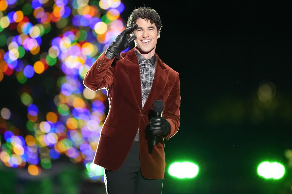 Darren Criss performs after President Joe Biden and first lady Jill Biden lit the National Christmas Tree on the Ellipse, near the White House in Washington, Thursday, Nov. 30, 2023. (AP Photo/Mark Schiefelbein)