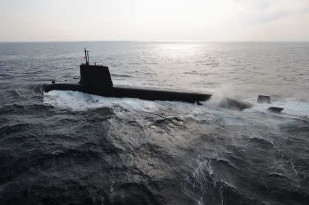 A Japan Maritime Self-Defense Forces diesel-electric submarine Soryu is seen in this undated handout file photo released by the Japan Maritime Self-Defense Forces, and obtained by Reuters on September 1, 2014. REUTERS/Japan Maritime Self-Defense Force/Handout via Reuters/Files