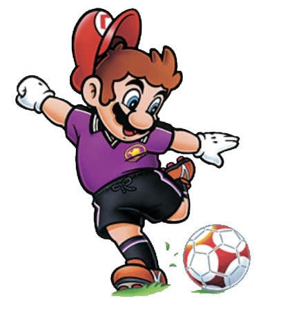 Mario wearing Kyoto Sanga’s 2002 kit, in an illustration drawn as part of a Super Mario Sunshine collaboration