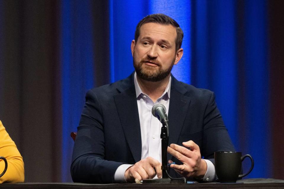 Sacramento mayoral candidates Steve Hansen speaks during a Sacramento Bee-KVIE mayoral forum on Wednesday, Jan. 31, 2024.