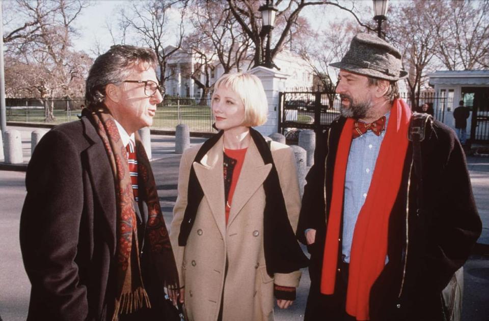 <div class="inline-image__caption"><p>Dustin Hoffman, Anne Heche and Robert De Niro in 1998’s <em>Wag the Dog</em></p></div> <div class="inline-image__credit">Getty</div>