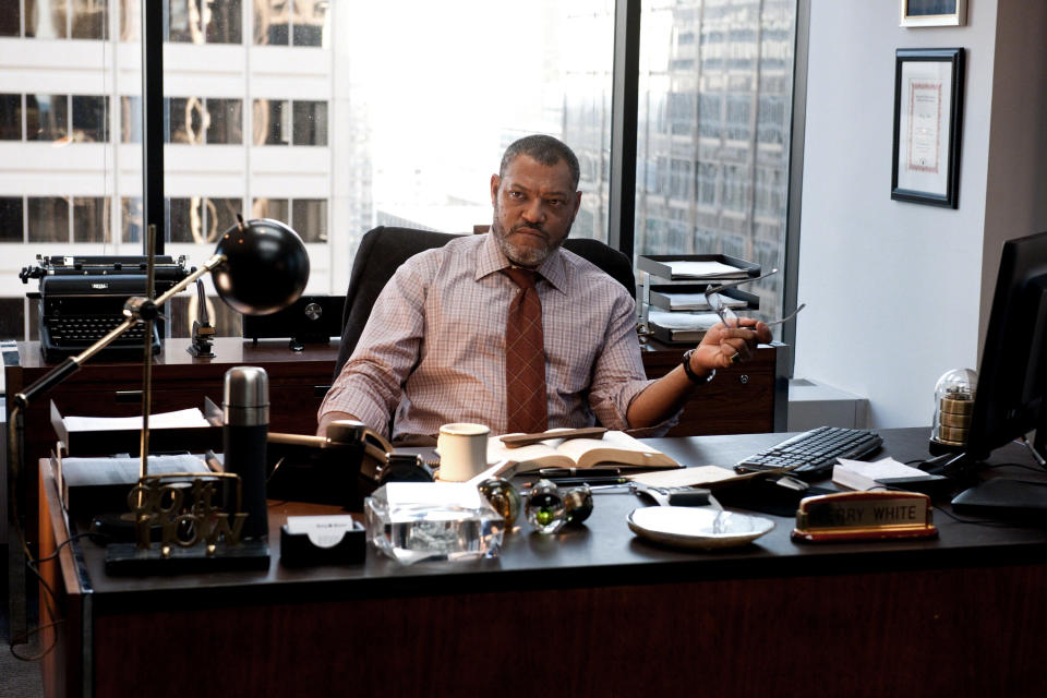 This film publicity image released by Warner Bros. Pictures shows Laurence Fishburne as Perry White in "Man of Steel." (AP Photo/Warner Bros. Pictures, Clay Enos)