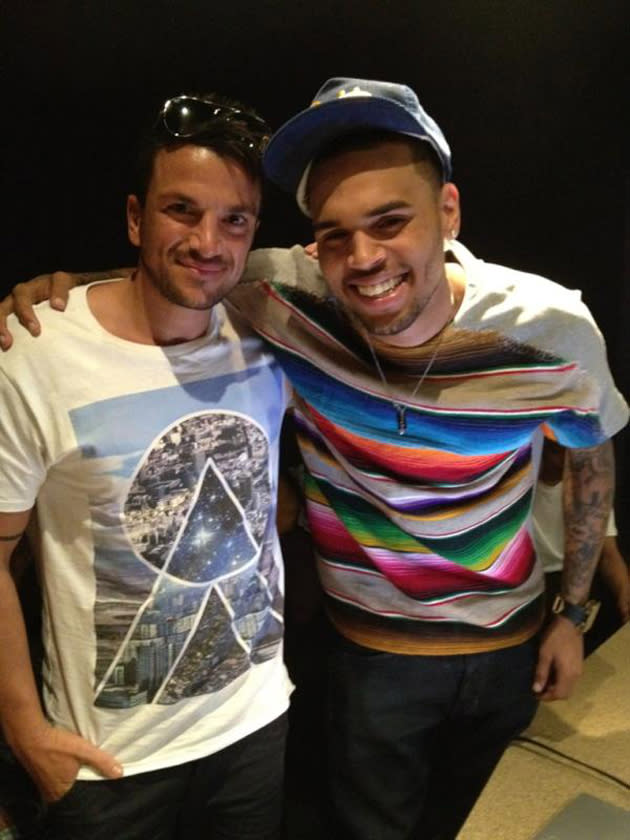 Celebrity photos: Peter Andre is over in America at the moment recording tracks for his new album. Whilst he was in the recording studio he bumped into singer Chris Brown, and the pair posed for this cute Twitpic. Most random celeb mates ever?!