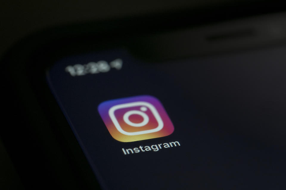 FILE - The Instagram app is displayed on a computer on Friday, Aug. 23, 2019, in New York. Instagram is blocking posts that mention abortion from public view, Tuesday, June 28, 2022, in some cases requiring its users to confirm their age before letting them view posts that offer up information about the procedure. (AP Photo/Jenny Kane, File)