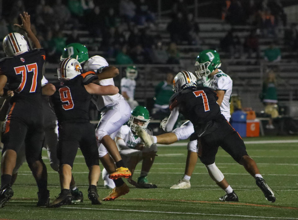 York Suburban's Jakhi Beatty blocks the extra point during a District 3 Class 5A playoff game against Donegal at York Suburban High School on Friday, Nov. 4, 2022. York Suburban won, 41-6, for the program's first district victory since 1986. on Friday November 4th
